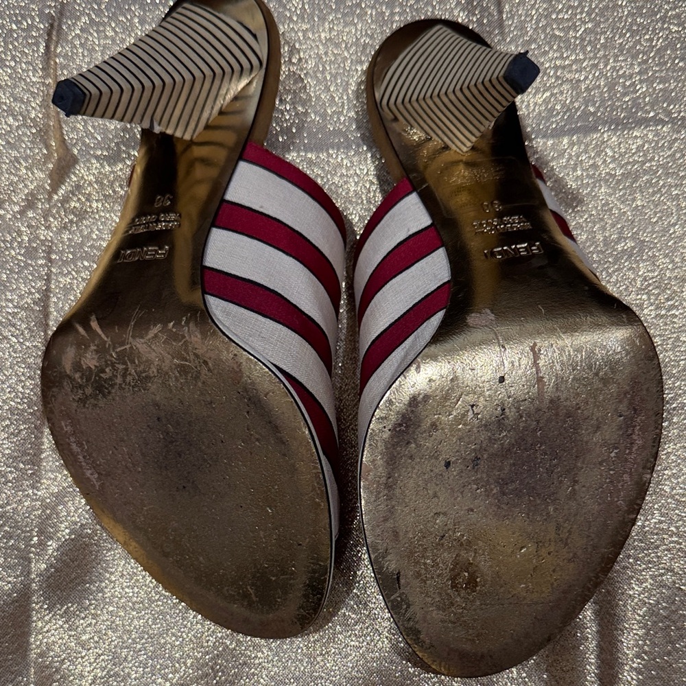 Fendi Red & Cream Striped Mules Size 38 - Picture 5 of 12